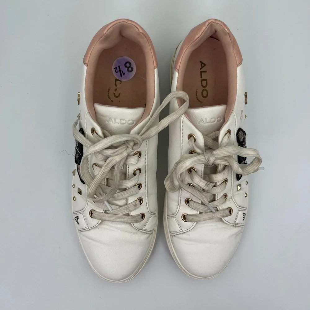 Aldo Chicou Syn Mix Mat Sneakers Women's Size 8.5 Studded Embellished White